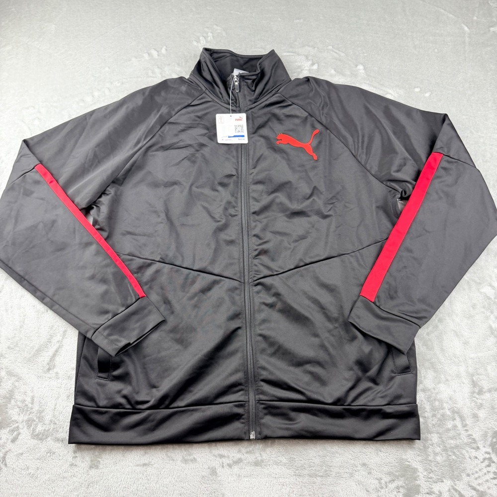 Puma Men's XL Full Zip Track Jacket Black Red Long Sleeve NWT